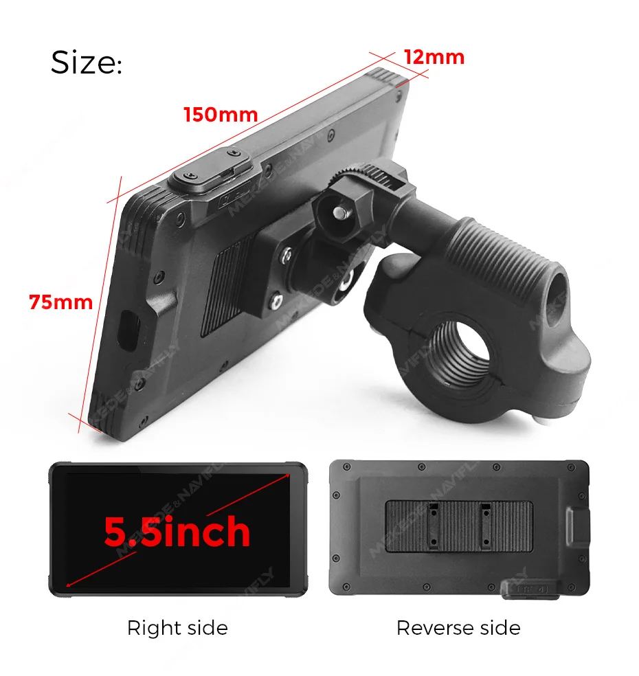 5” CarPlay til Motorcykel – Trådløs Apple CarPlay & Android Auto (IP67) skærm og monteringsdetaljer.