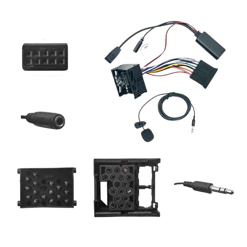 Bluetooth Adapter – BMW E46 (2002–2006) components including connectors and microphone for audio streaming.