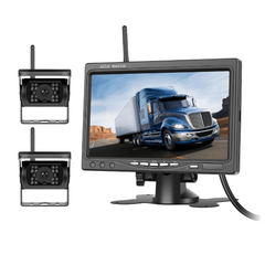 Trådløst bakkamerasæt med 7" IPS-skærm og 2 kameraer – 1080P AHD, monitor og kameraer til lastbil