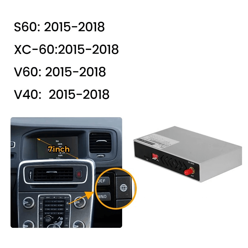 Trådløs Apple CarPlay & Android Auto modul – Volvo S60/XC60/V40/V60 11-18 med 7 inches original skærm.